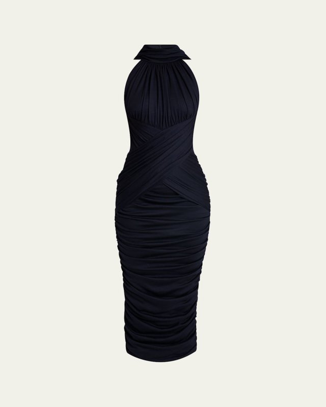 Pleated Jersey Halter Dress